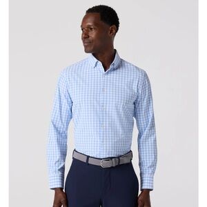 Mizzen + Main Leeward Blue White Checkered Dress Shirt Men's Standard Fit Size L